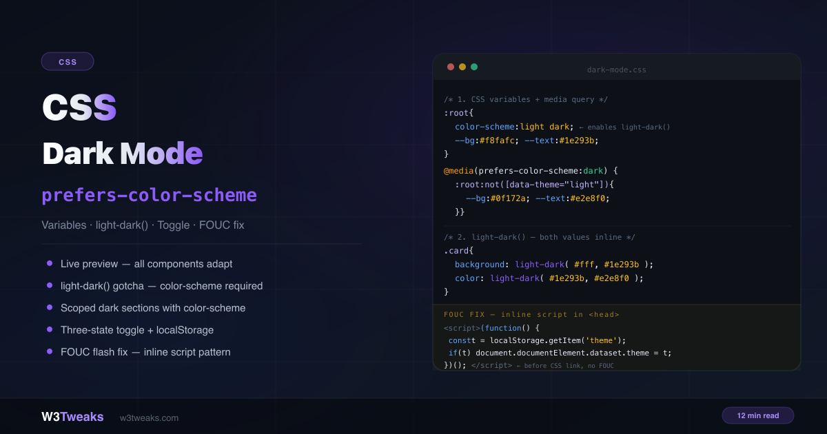 CSS Dark Mode: prefers-color-scheme, light-dark, OKLCH