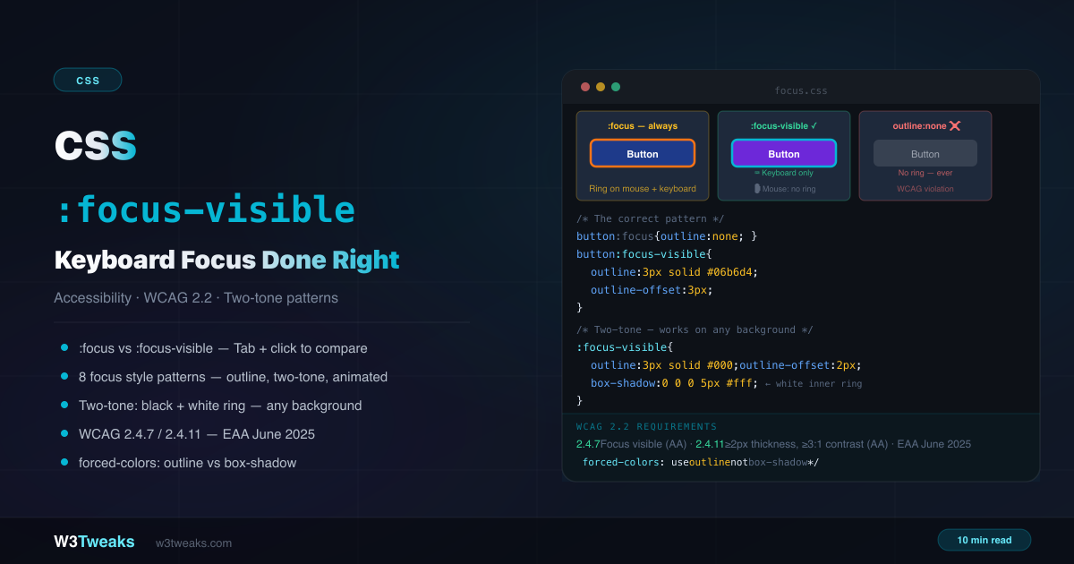 CSS :focus-visible: Keyboard Focus, WCAG & inert