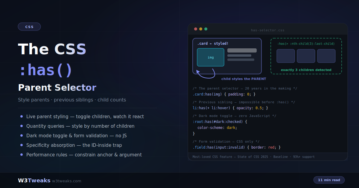 CSS :has() Selector: The Parent Selector, Explained With Live Demos
