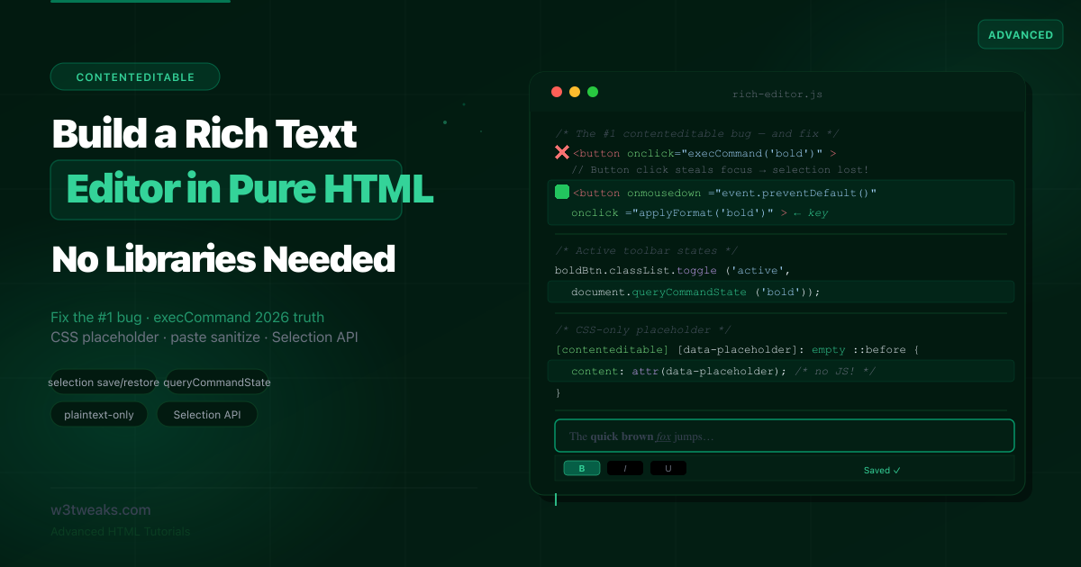 HTML contenteditable: Rich Text Editor Without Libraries
