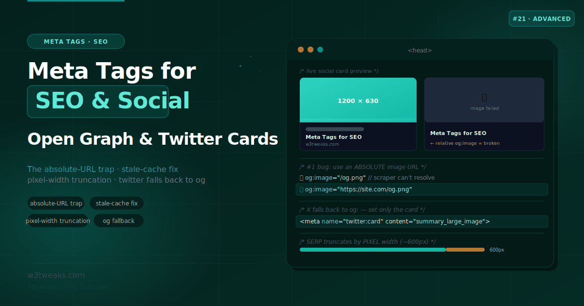 Meta Tags for SEO & Social — Open Graph, Twitter Cards & SERP