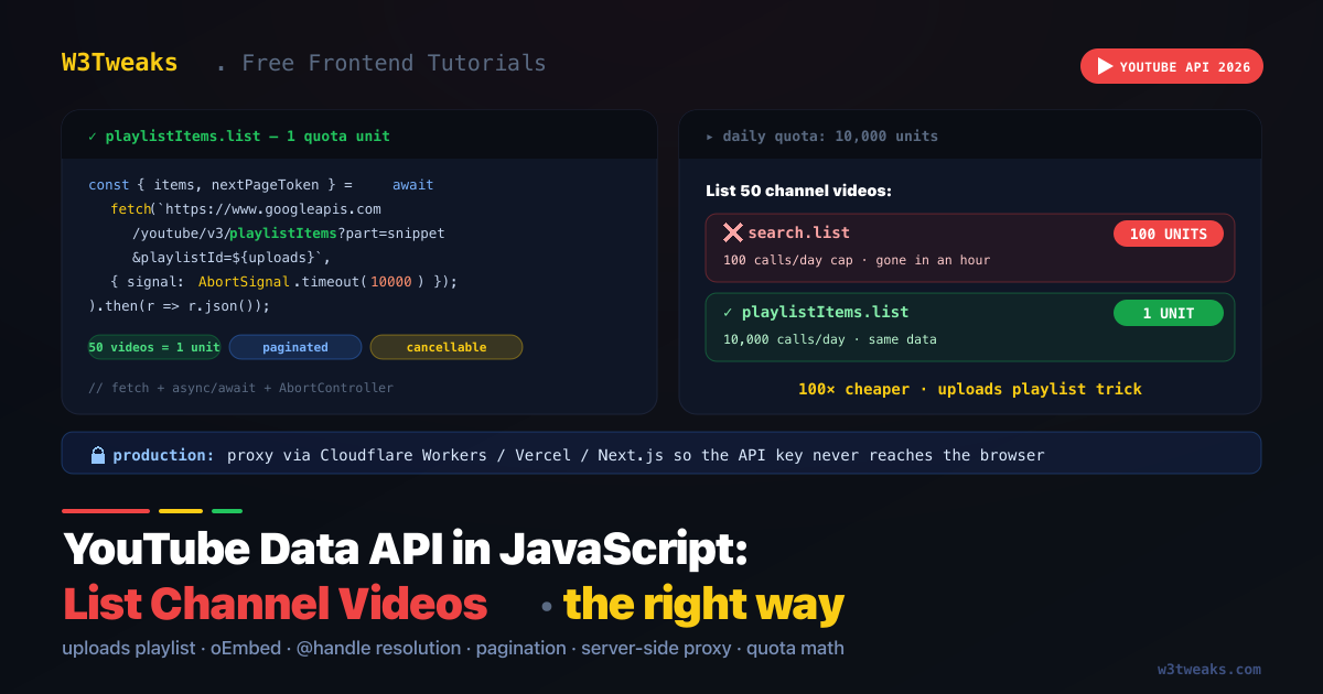 YouTube Data API in JavaScript: List Channel Videos